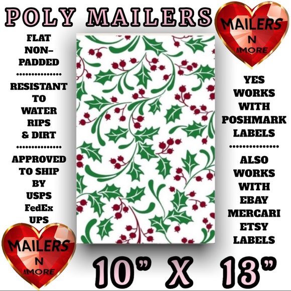( Quantity 25 10x13 ) Holly Berry Festive Poly Mailers Bags Shipping Envelopes - Picture 3 of 3